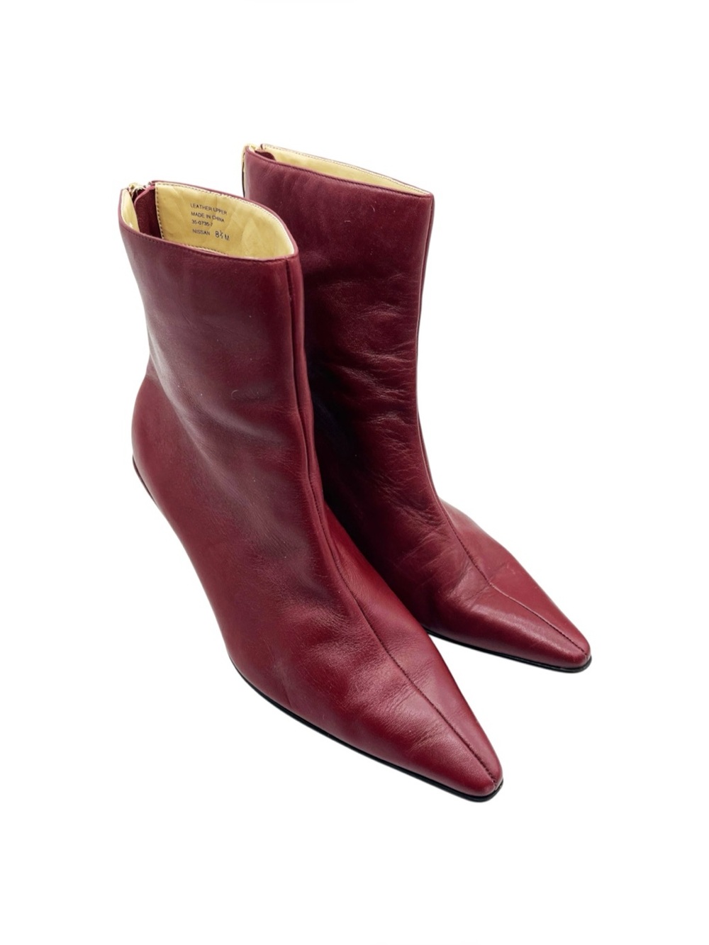 Mootsies Tootsies Ankle Boots Maroon Color Back ZIP 8.5 Kitten Heel